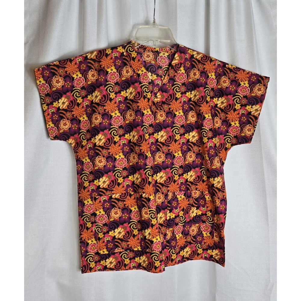 Handcrafted Fall Colors Floral Scrub Top Sz Small/Medium *SEE MEASUREMENTS*